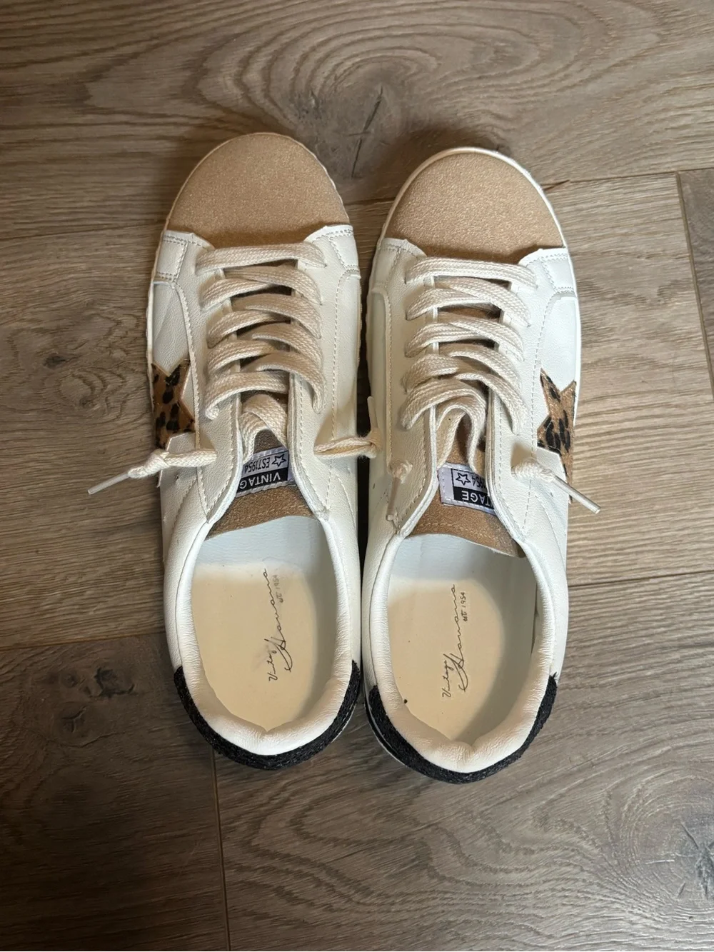 Vintage Havana White Sneakers with Tan Suede Toe and Leopard Star - Picture 8 of 10